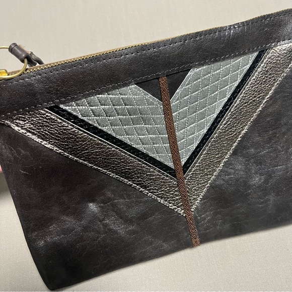 Maya Moon Handmade One-of-a-Kind Recycled Leather Clutch Wristlet Brown Copper - Picture 3 of 16